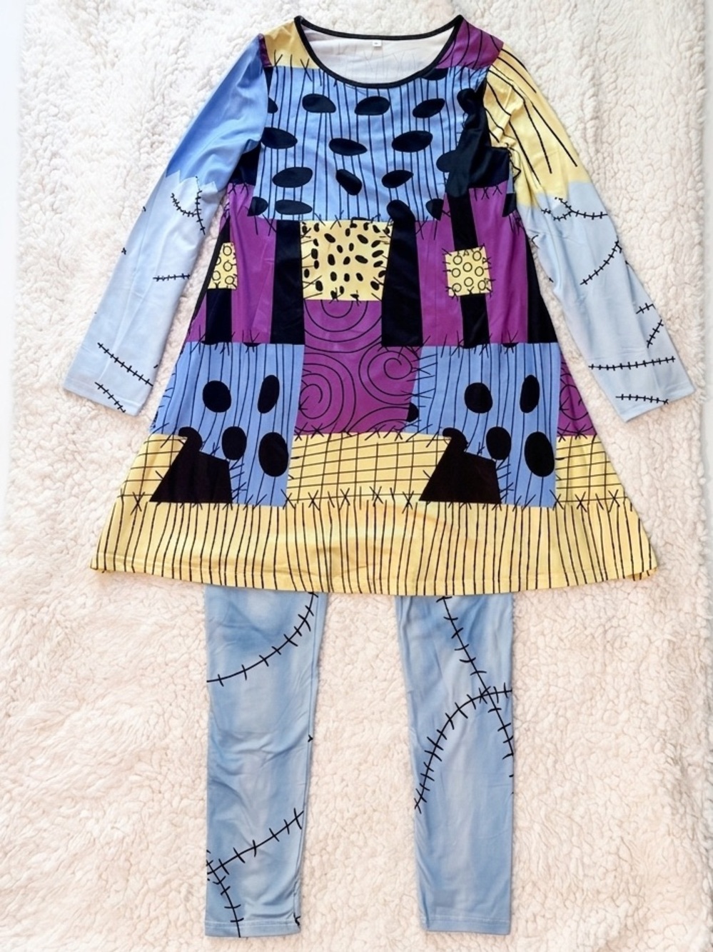 Nightmare Before Christmas Sally Costume Set Dress Leggings Medium Halloween